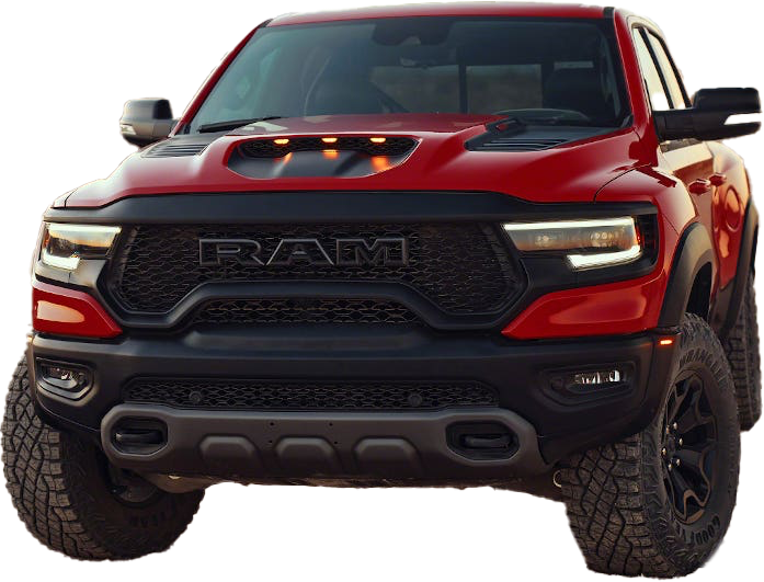 Front view of a Red 2022 Ram TRX Pickup truck